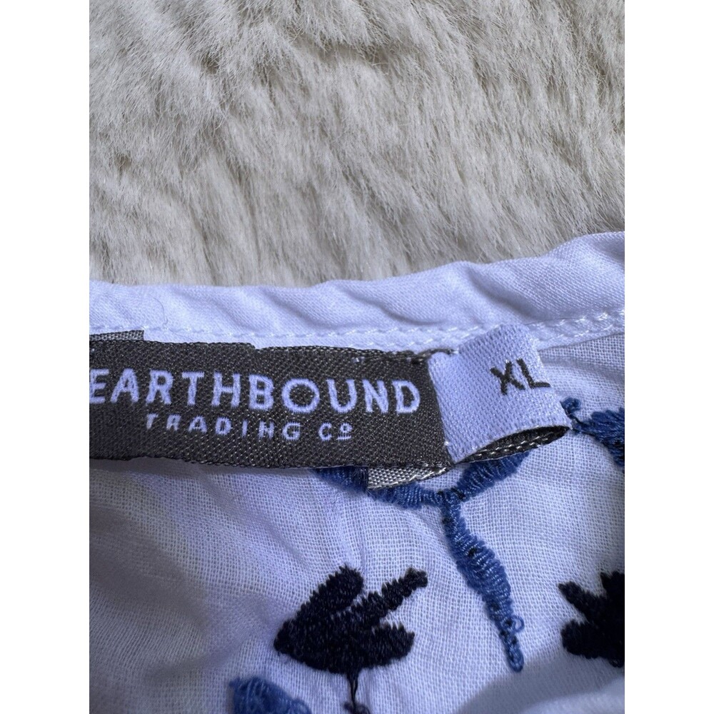Earthbound Trading Co Blouse Size XL Flowy Boho Kimono Sleeveless Blue White EUC - Picture 5 of 8